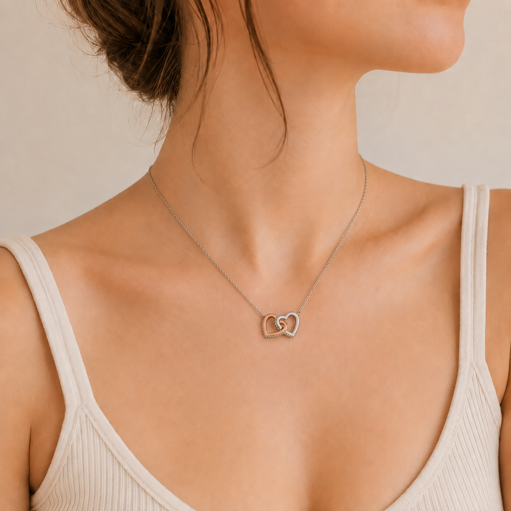 Collar «Para la mujer de mi vida» – Doble corazón con estuche y dedicatoria
