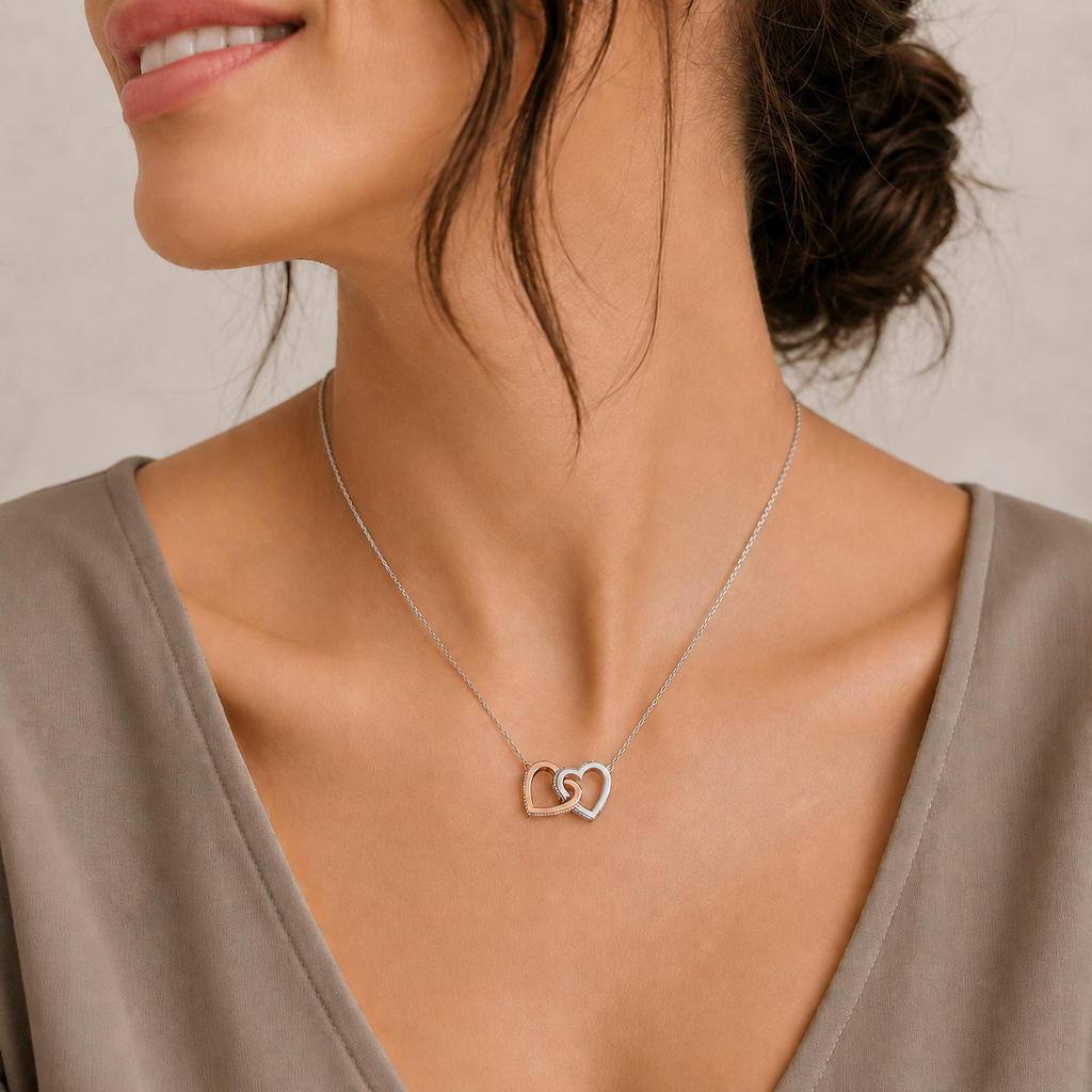 Collar «Para la mujer de mi vida» – Doble corazón con estuche y dedicatoria